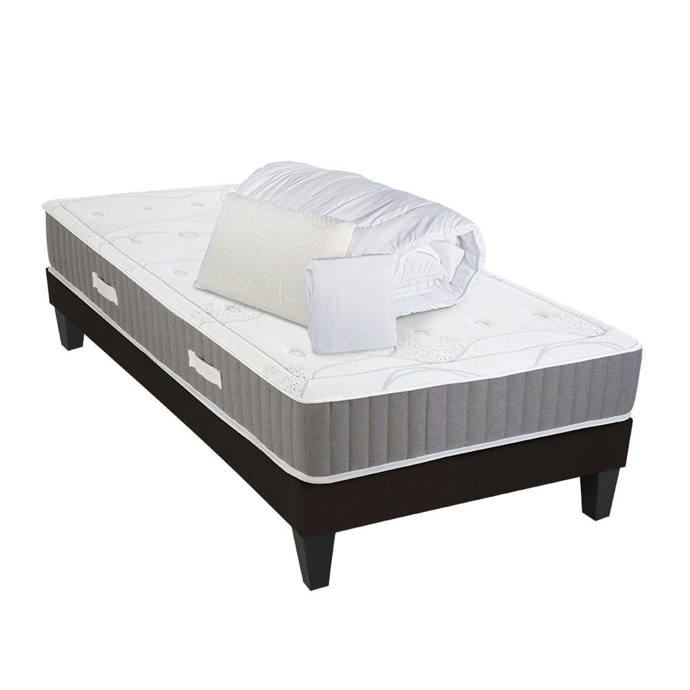 INTUITION - Ensemble  90x200  Matelas + Sommier Bois + Accessoires