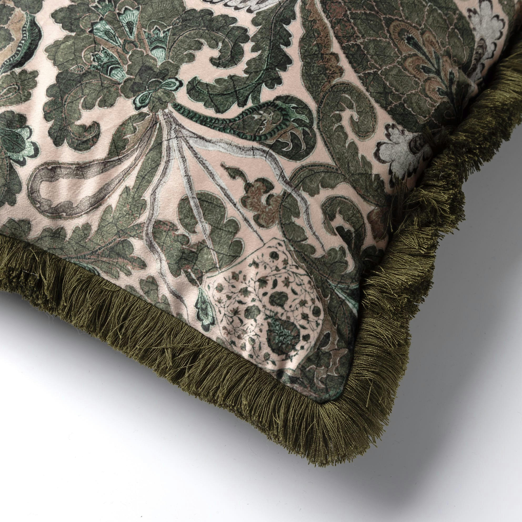 - Coussin - vert en velours 45x45 cm avec motif fleuri