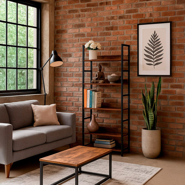 Regał na książki 4 półki loft bibloteczka 124,5x60x28 ciemnobrązowy