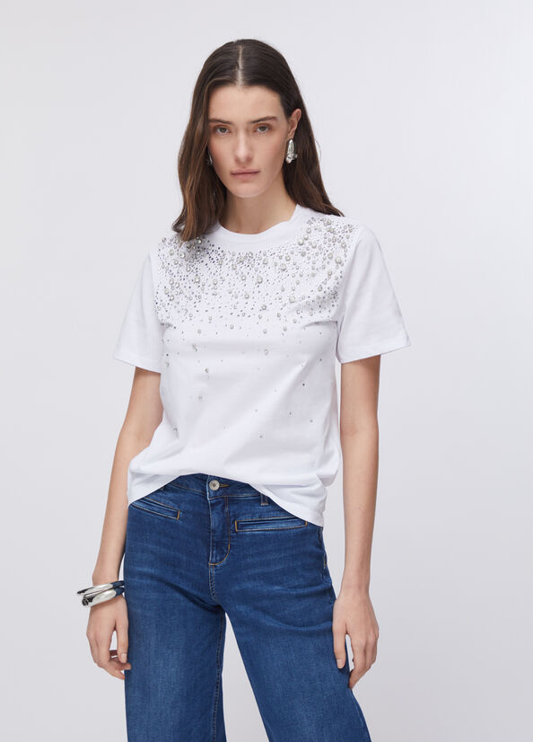 T-shirt con castoni gioiello