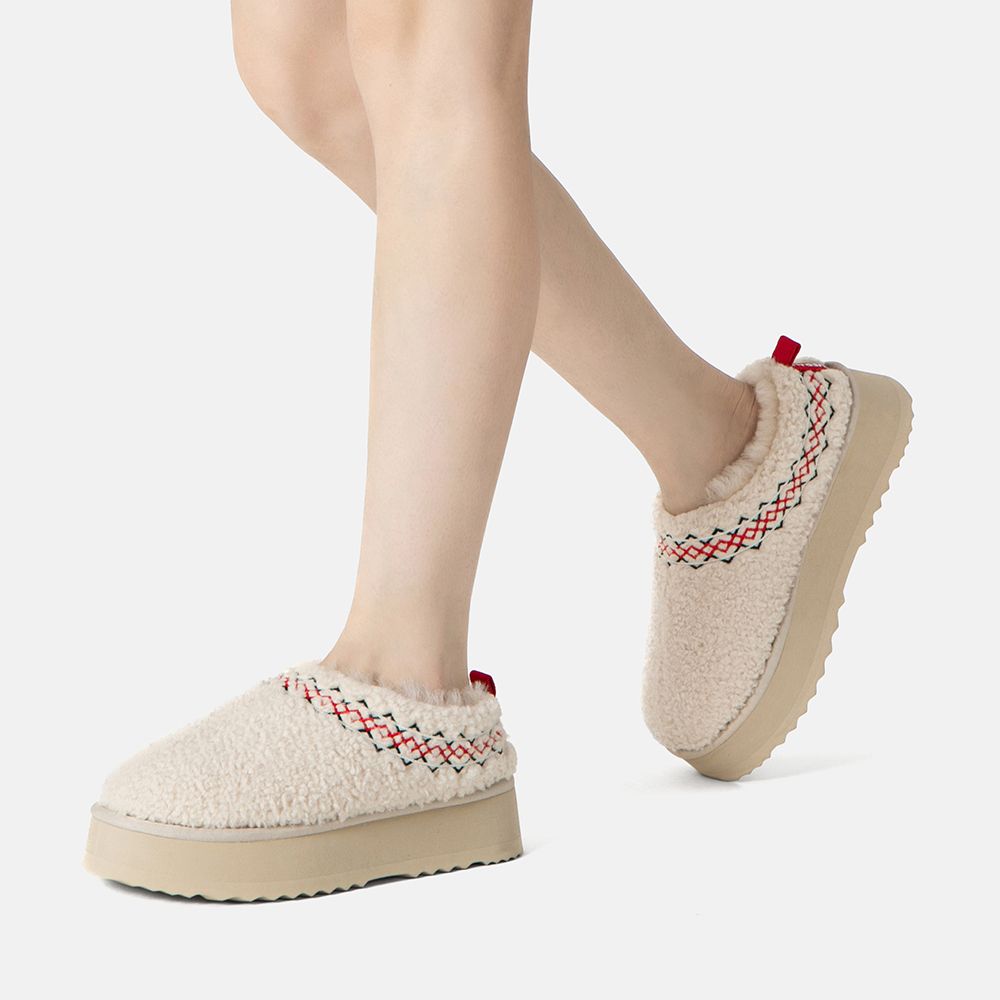 EverAu Australia Sheepskin Women Lewin Plush Ankle Platform Slippers with EVA Sole