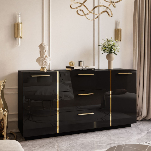 Komoda z szufladami ONYX Czarny połysk 158 cm UCHWYTY