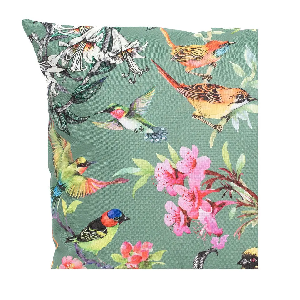 Anna's Collection Sierkussen buiten - vogels - donkergroen - 60 x 60 cm