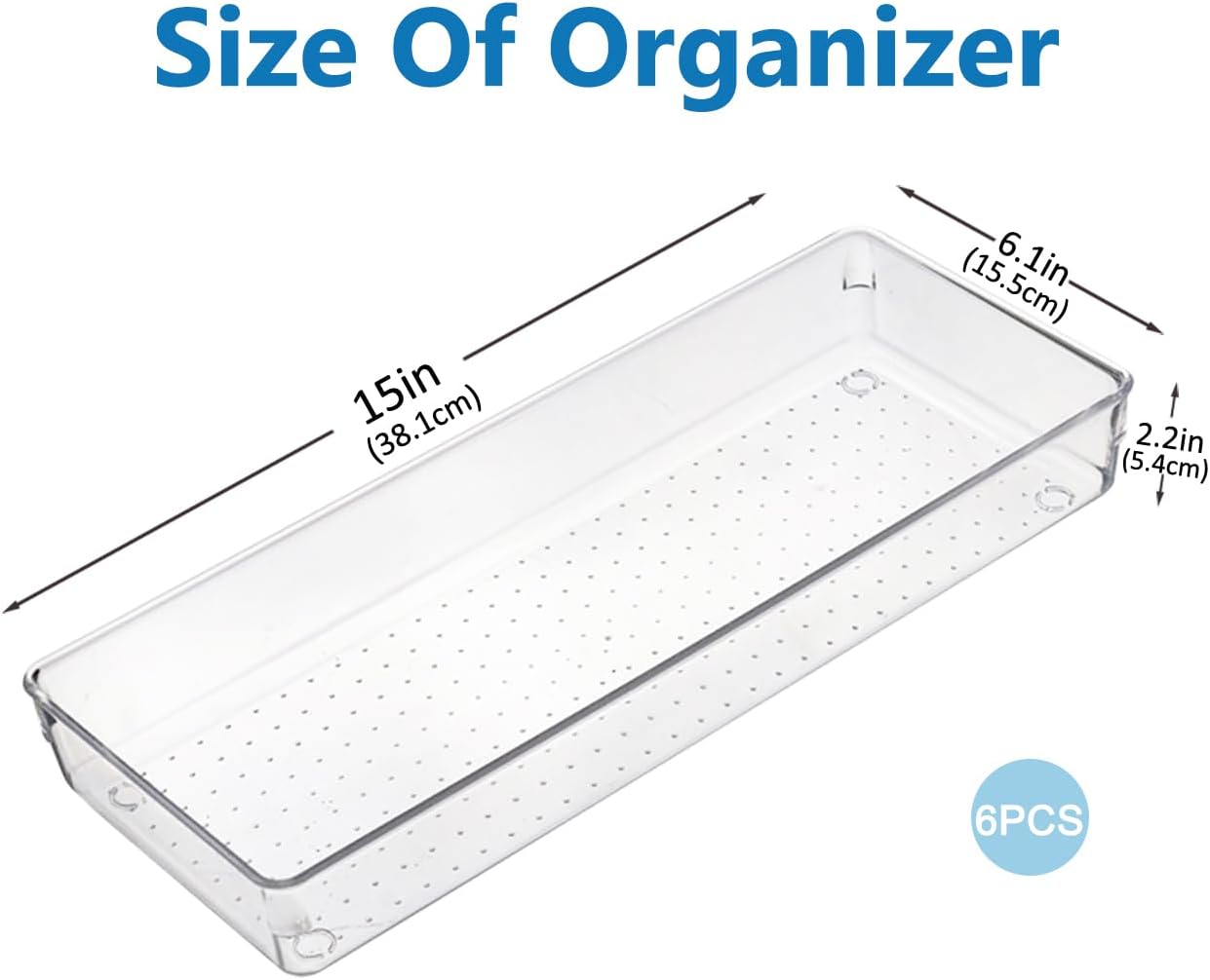 6 Pcs Large Clear Drawer Organizer Set, 15 X 6 Plastic Versatile Desk Drawer Organizer Trays with Non-Slip Silicone Pads, Storage Bins for Makeup, Bathroom, Kitchen Utensils, Office, Tools