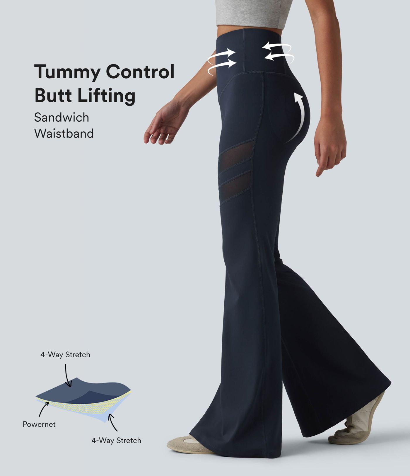 Legging décontracté DayStretch taille haute gainant et galbant les fesses, avec poche, empiècement en maille contrastée et coupe évasée