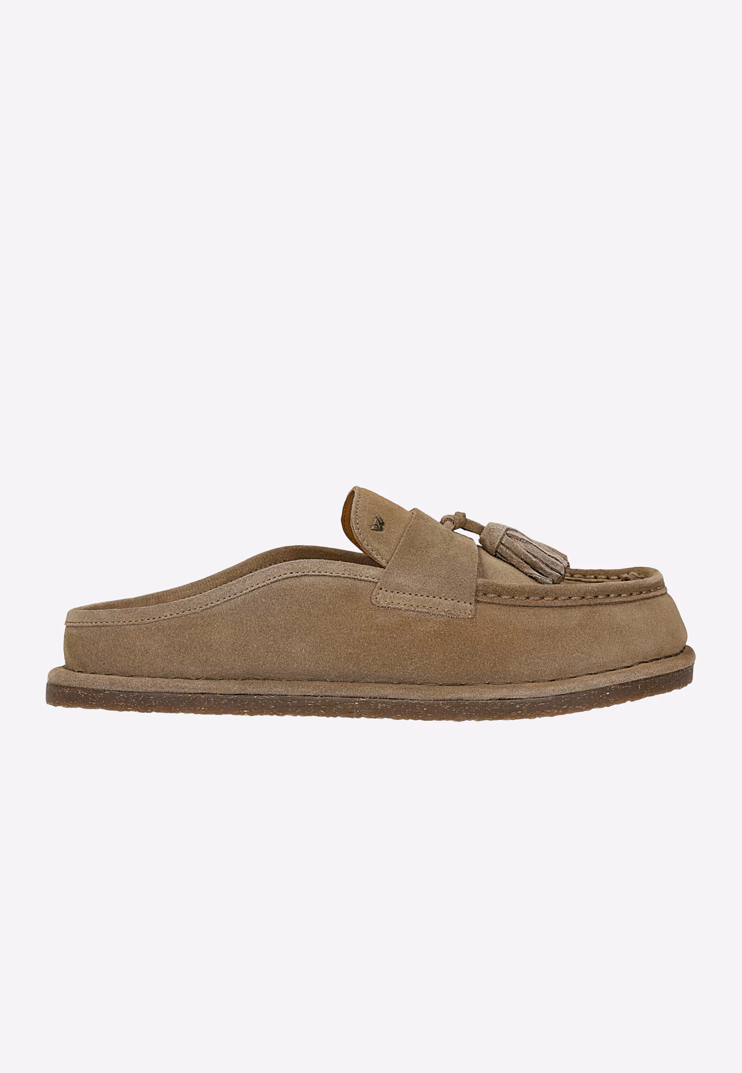 Beżowe klapki damskie z dwoiny typu mule loafers