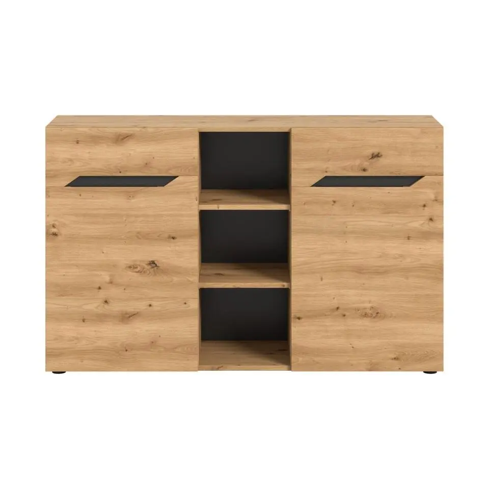 Hioshop Caserta dressoir 2 deuren- 3 planken eiken decor- grijs