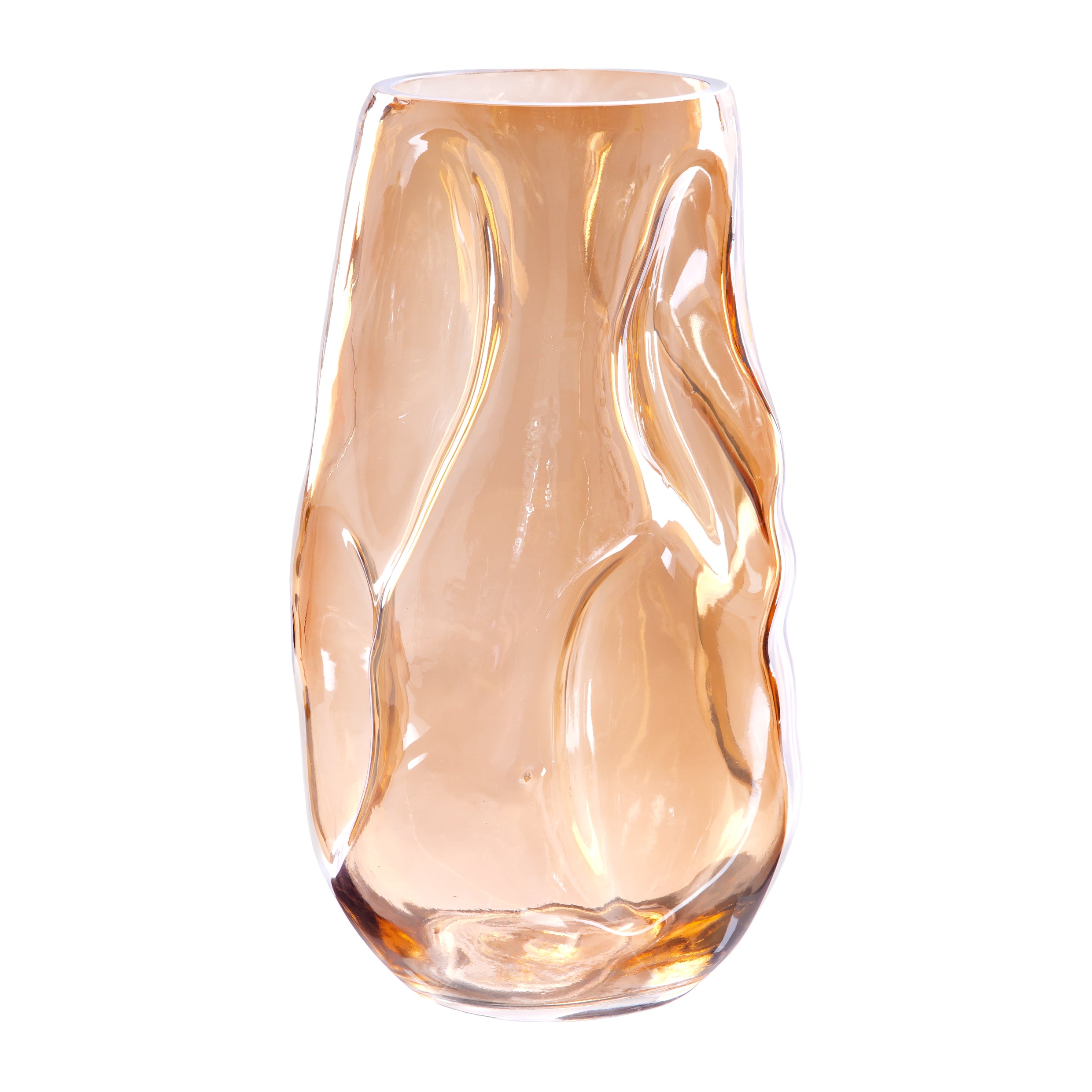 QUVIO Vaas gekreukt - Maat L - Glas - Beige