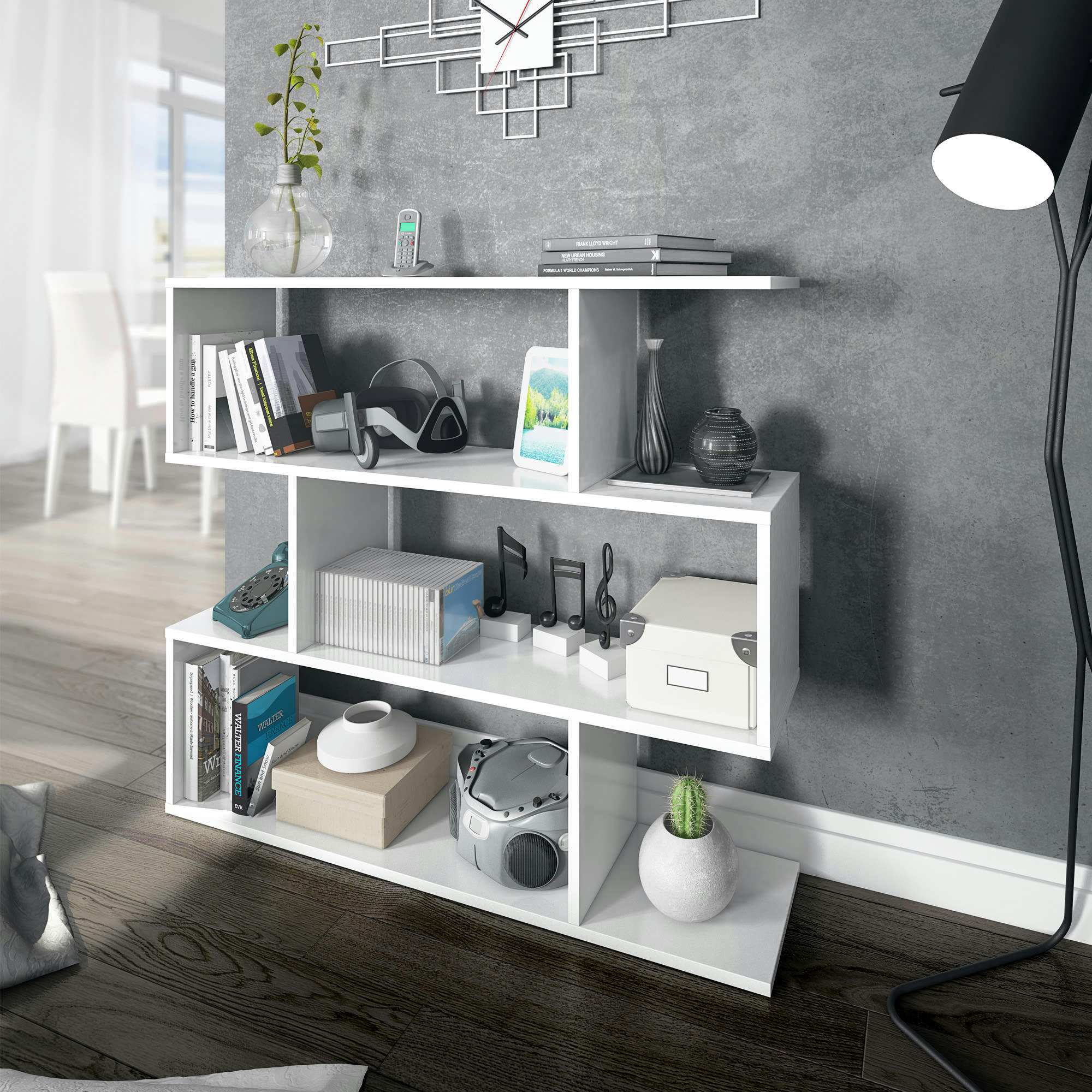 BOLONIA - Étagère bibliothèque couleur blanc 6 Étagères