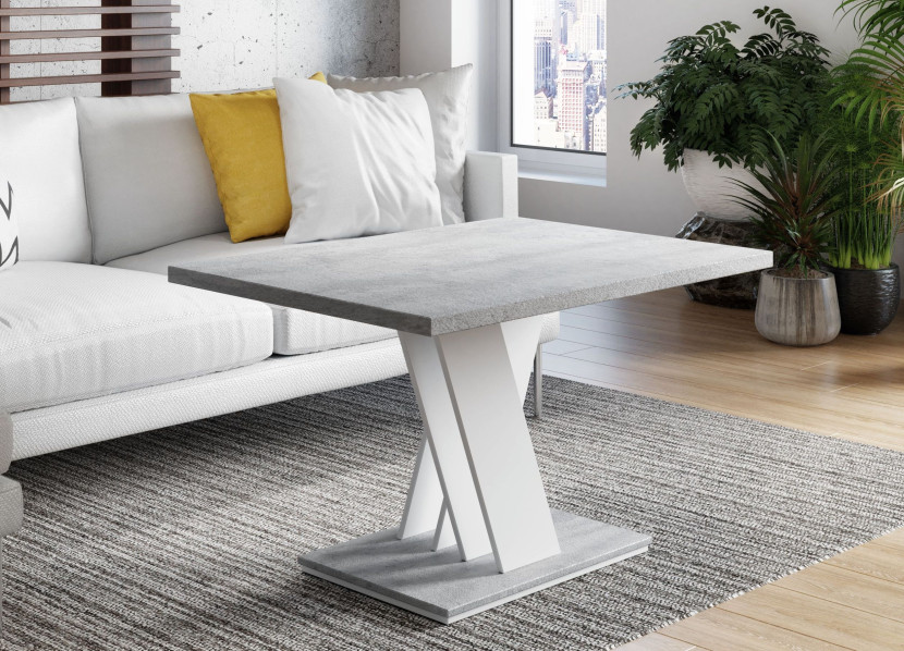 Ława kawowa dekor betonu, biały mat 120x60cm MALVI MINI stolik do salonu