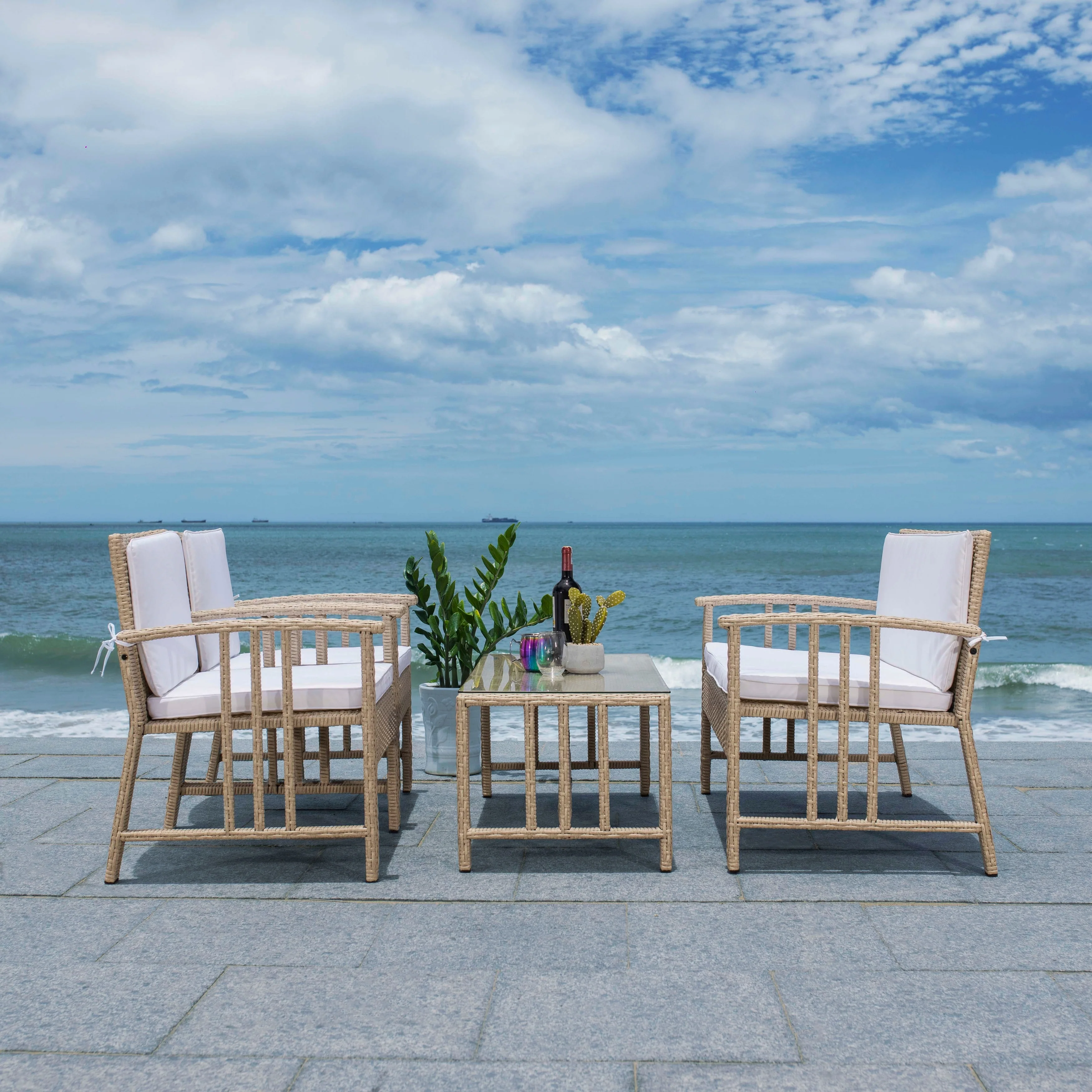 SAFAVIEH Outdoor Reslor 4-Piece Wicker Living Set - 43W x 26D x 31H