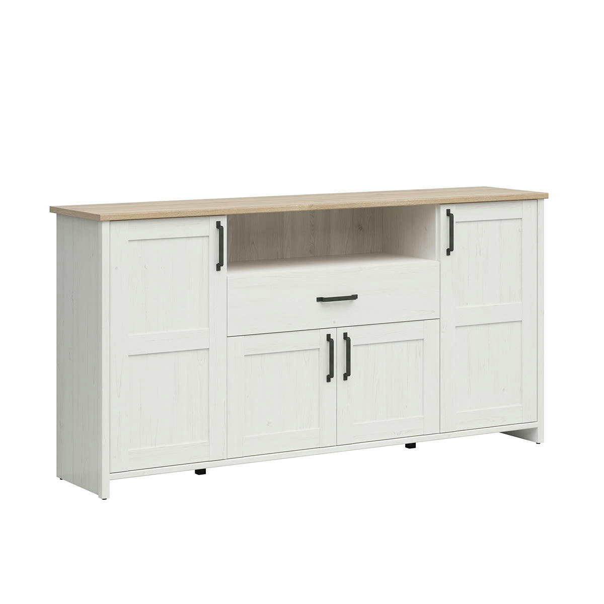 - Buffet 4 portes 1 tiroir blanc et naturel