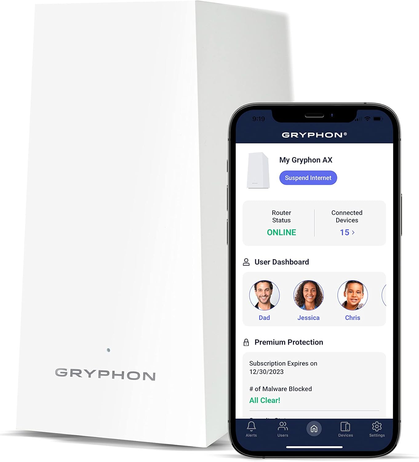 Gryphon AX – Ultra-Fast Mesh WiFi 6 Parental Control Router – Advanced Content Filters and Next-Gen Firewall - 4.3 Gbps Across 3 000 sq. ft. per Router for Multi-Device Households