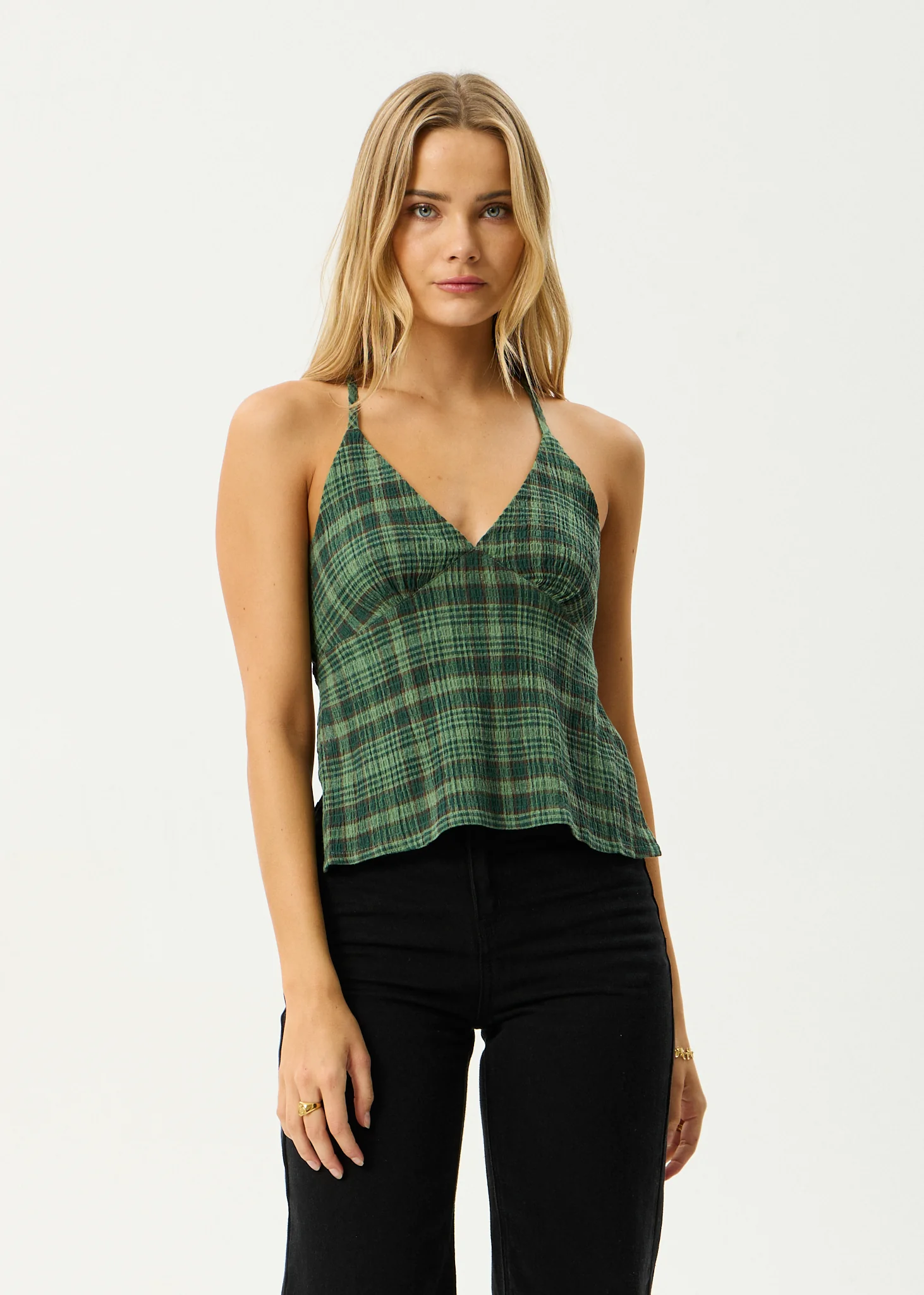 AFENDS Womens Lonnie - Seersucker Strappy Top - Hunter Green