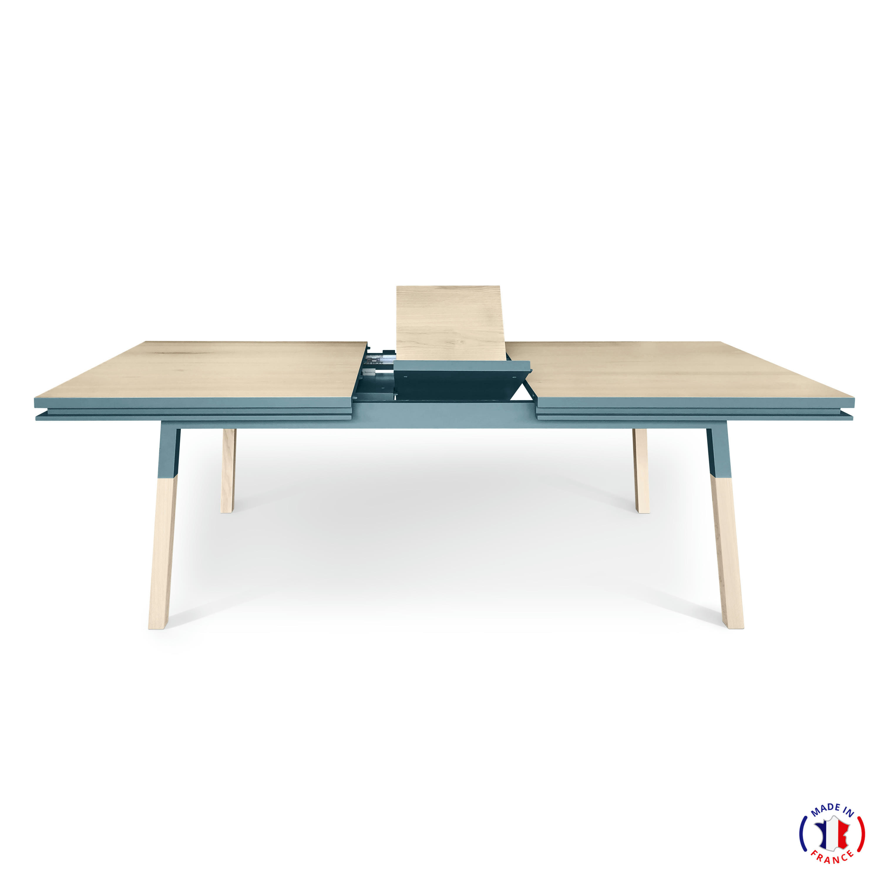 EGEE - Table 180x100 cm en frêne massif, 2 rallonges gris chocolat tanis