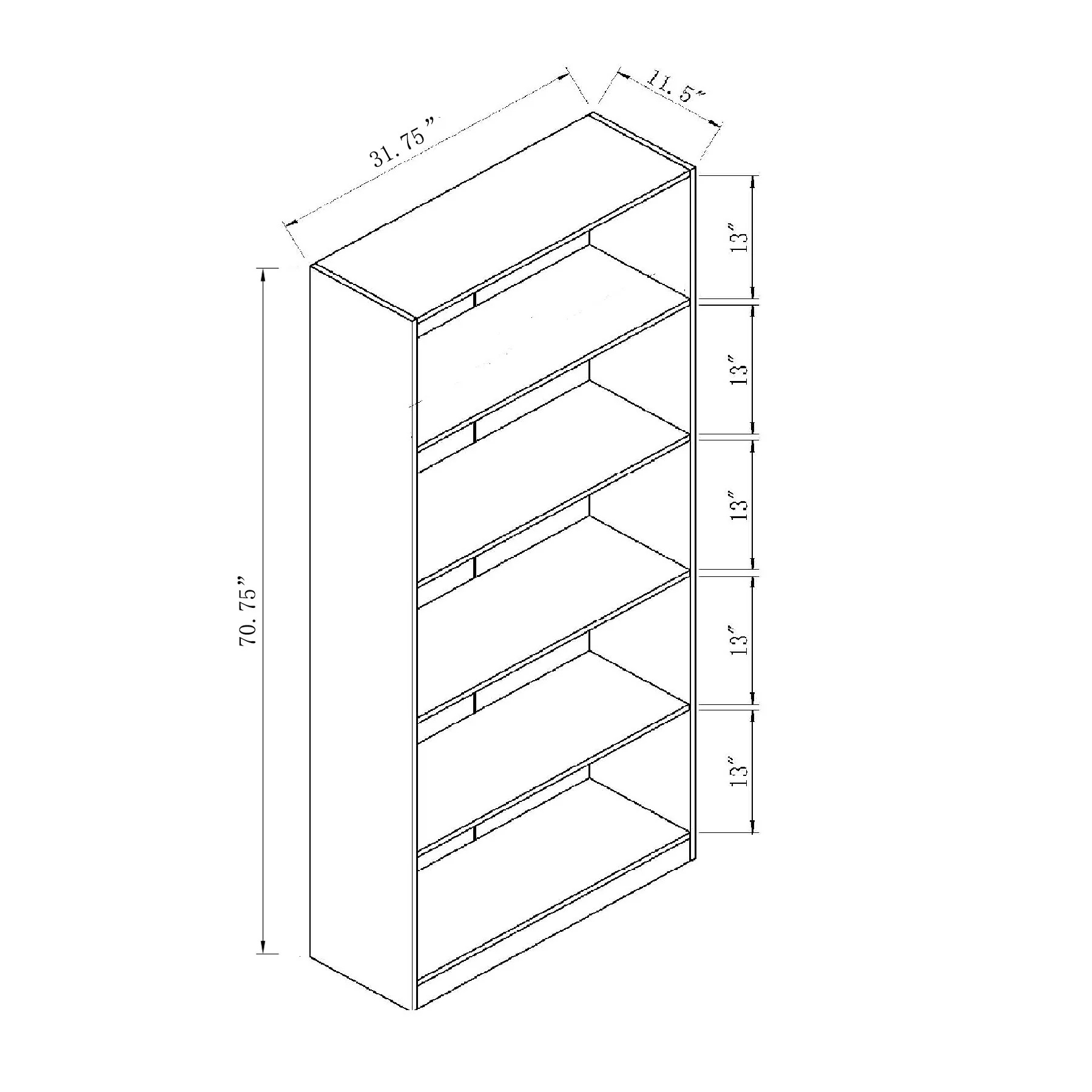Five shelf wooden bookcase display cabinet