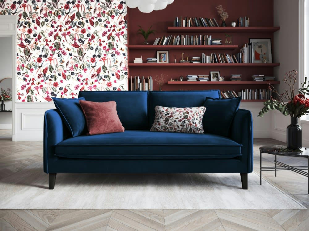 PROVENCE - Canapé 3 places en velours bleu roi