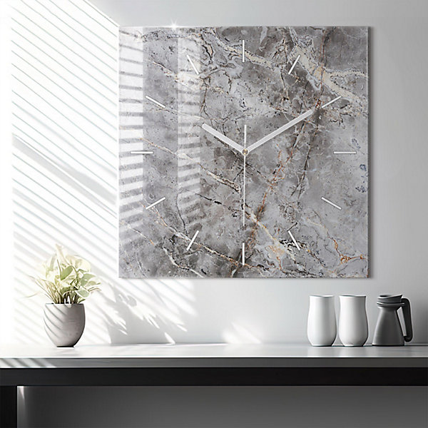Horloge murale Wallfluent 60x60 cm Aiguilles blanches Marbre granit gris 1 pcs