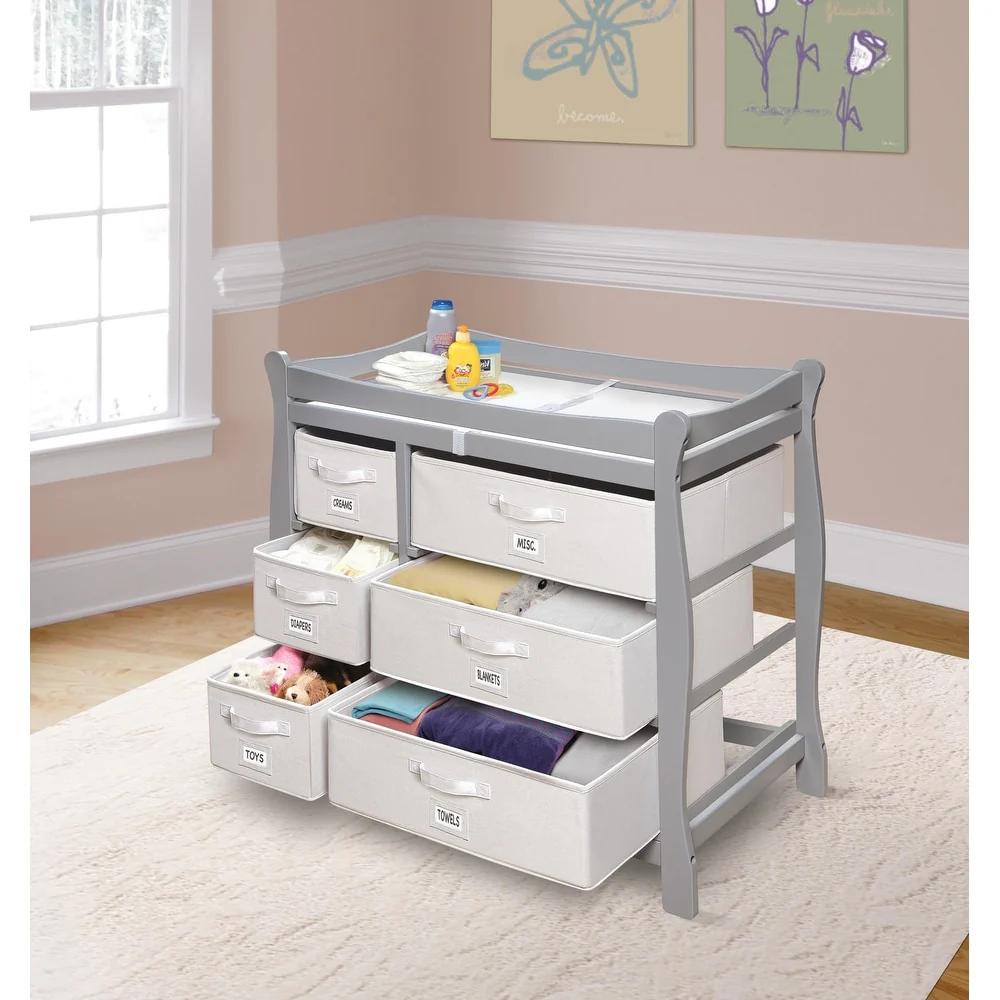 Sleigh Style Baby Changing Table with Six Baskets
