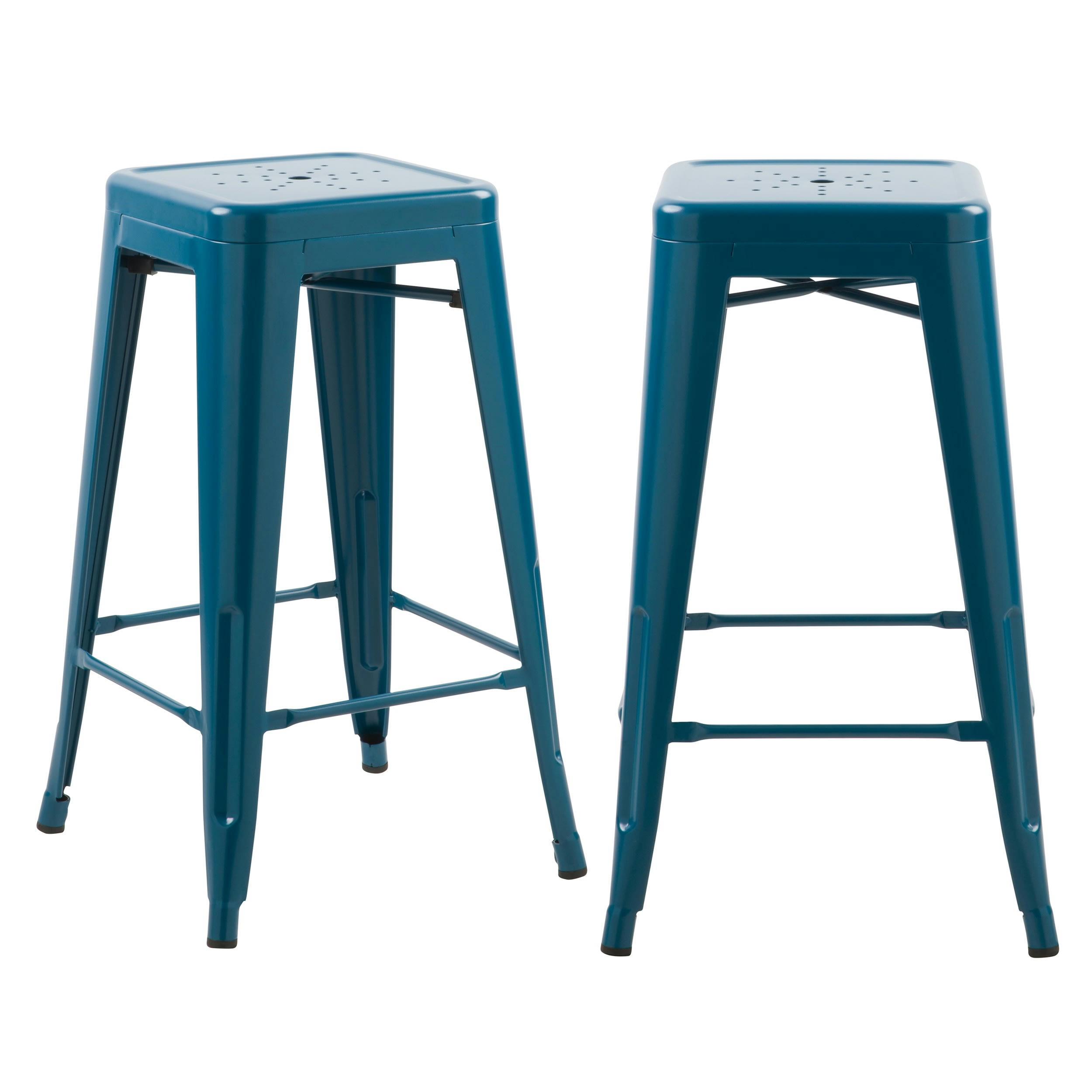 INDUS - Tabouret de bar mi-hauteur 66 cm en métal bleu mat (x2)