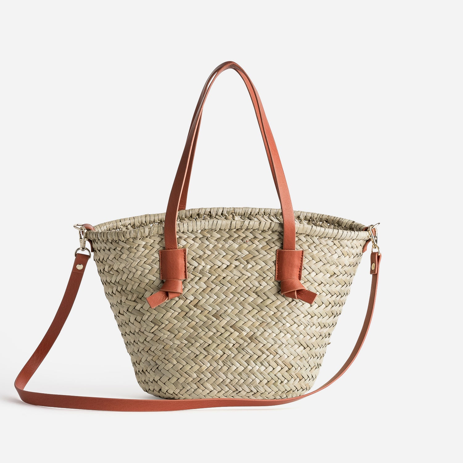 Sac panier beige en paille anses orange