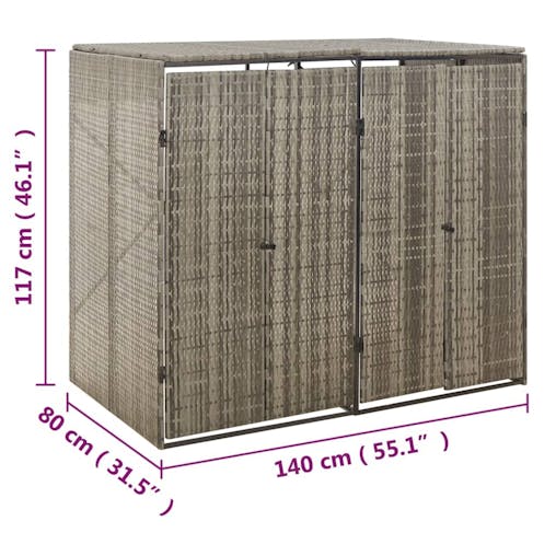 NNEVL Double Wheelie Bin Shed Grey 140x80x117 cm Poly Rattan