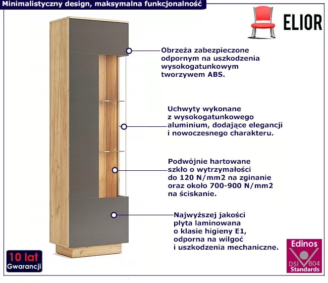 Nowoczesny regał z witryną w kolorze dąb craft - Riska
