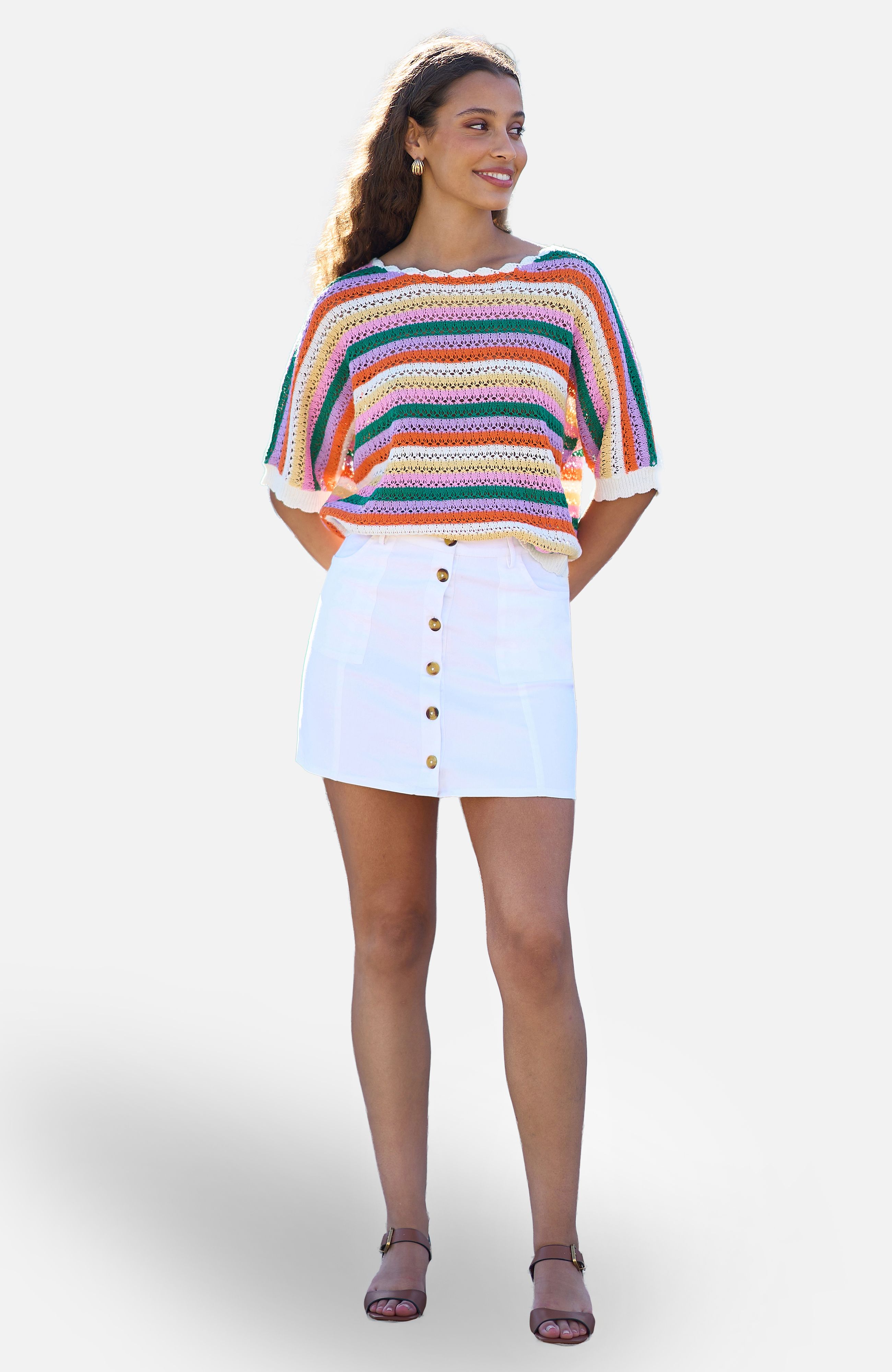 Yumi Multicolour Batwing Crochet Top