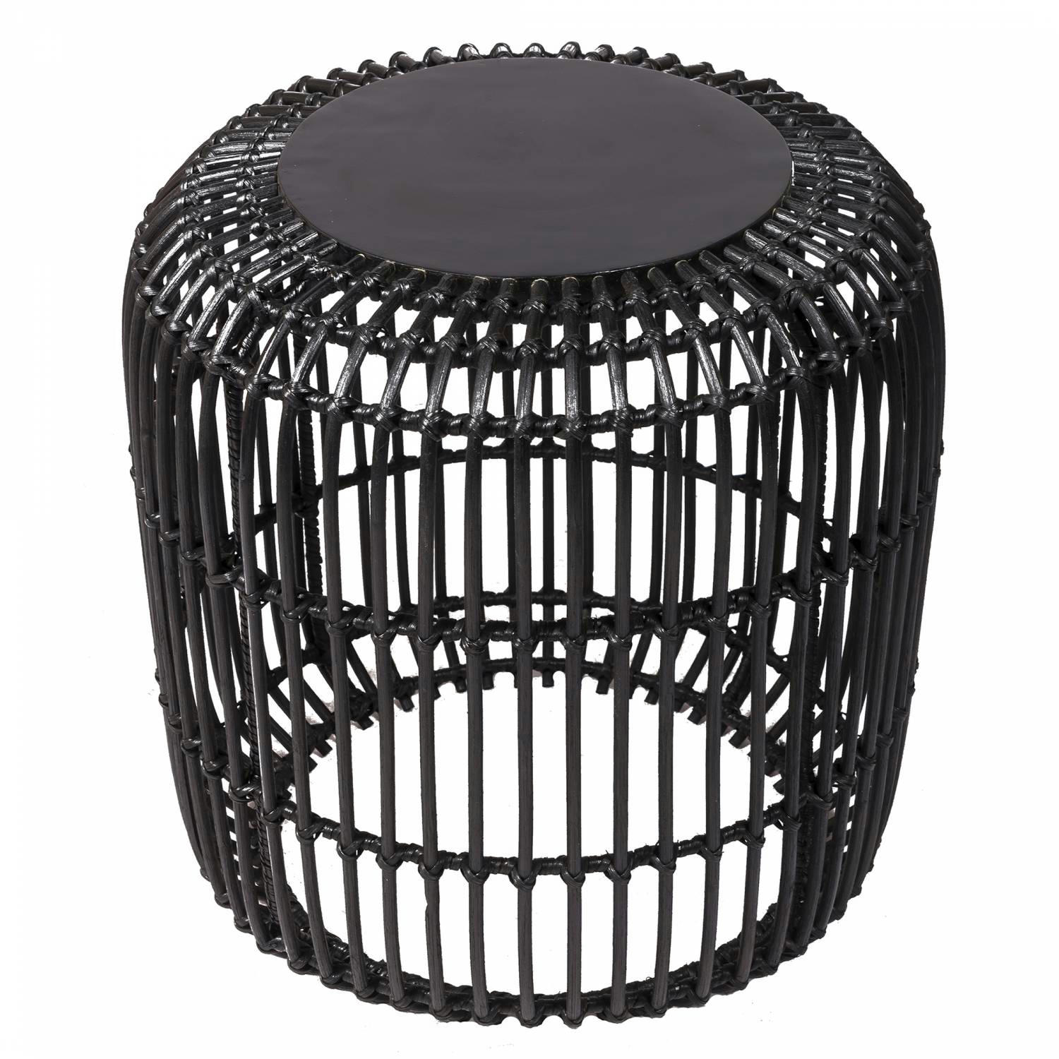 MEL - Table de chevet ronde en rotin et en teck