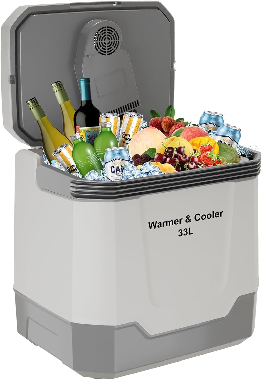 Electric Warmer and Cooler, 35 QT Portable Car Refrigerator, Electric Warmer for Car and Home, 12V Car & 110V AC Plug In Cooler, No Ice Needed, Portable Refrigerator for Travel & Office, Grey