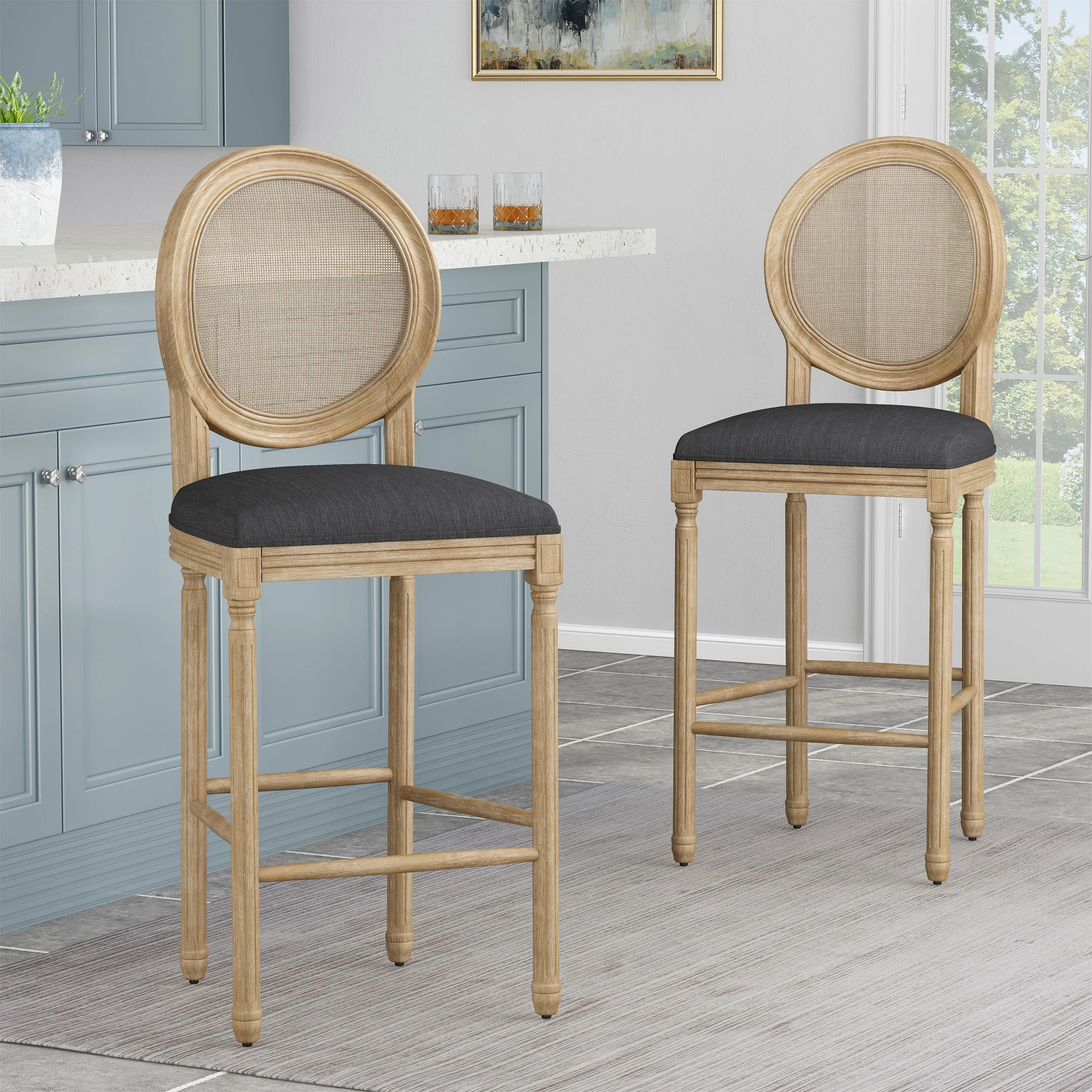 Epworth French Country Upholstered Wooden Barstools (Set of 2) by Christopher Knight Home