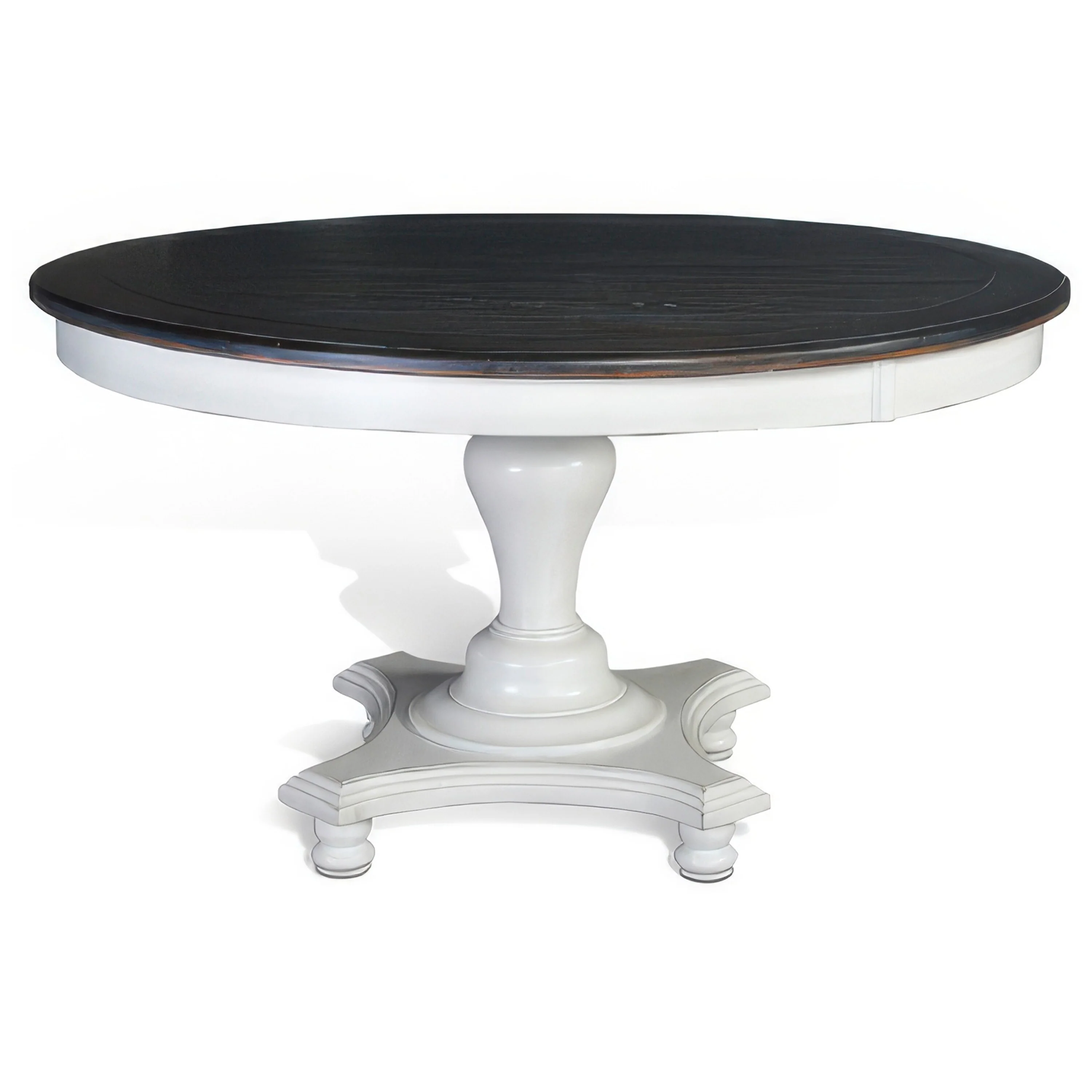 Orso Dining Table, Pedestal Base, 54 Inch Round Top, White, Dark Brown