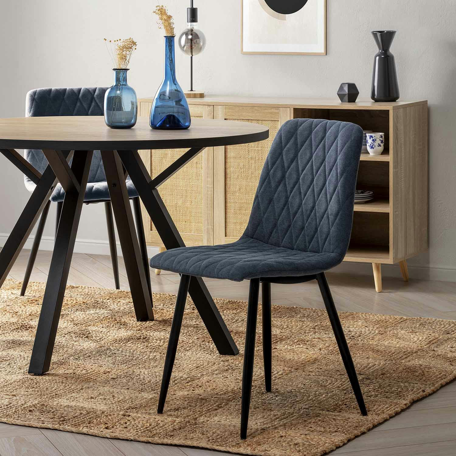 ABRIL - Pack 4 chaises recouvertes de tissu bleu