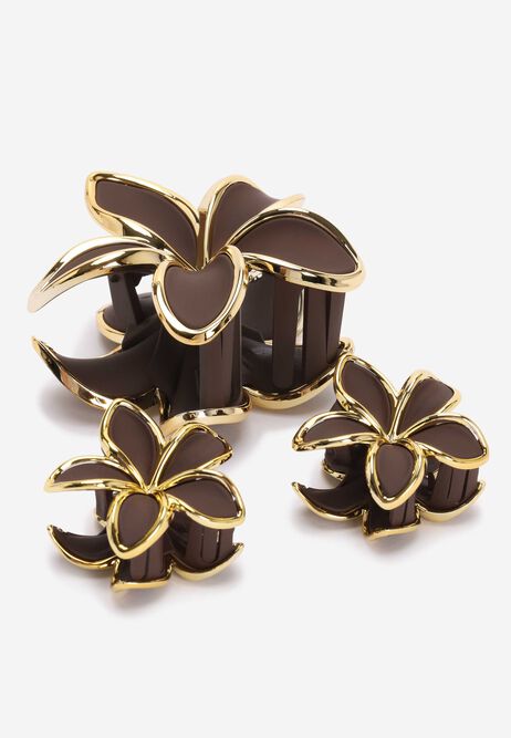 Womens 3pk Chocolate Brown Flower Hair Clips