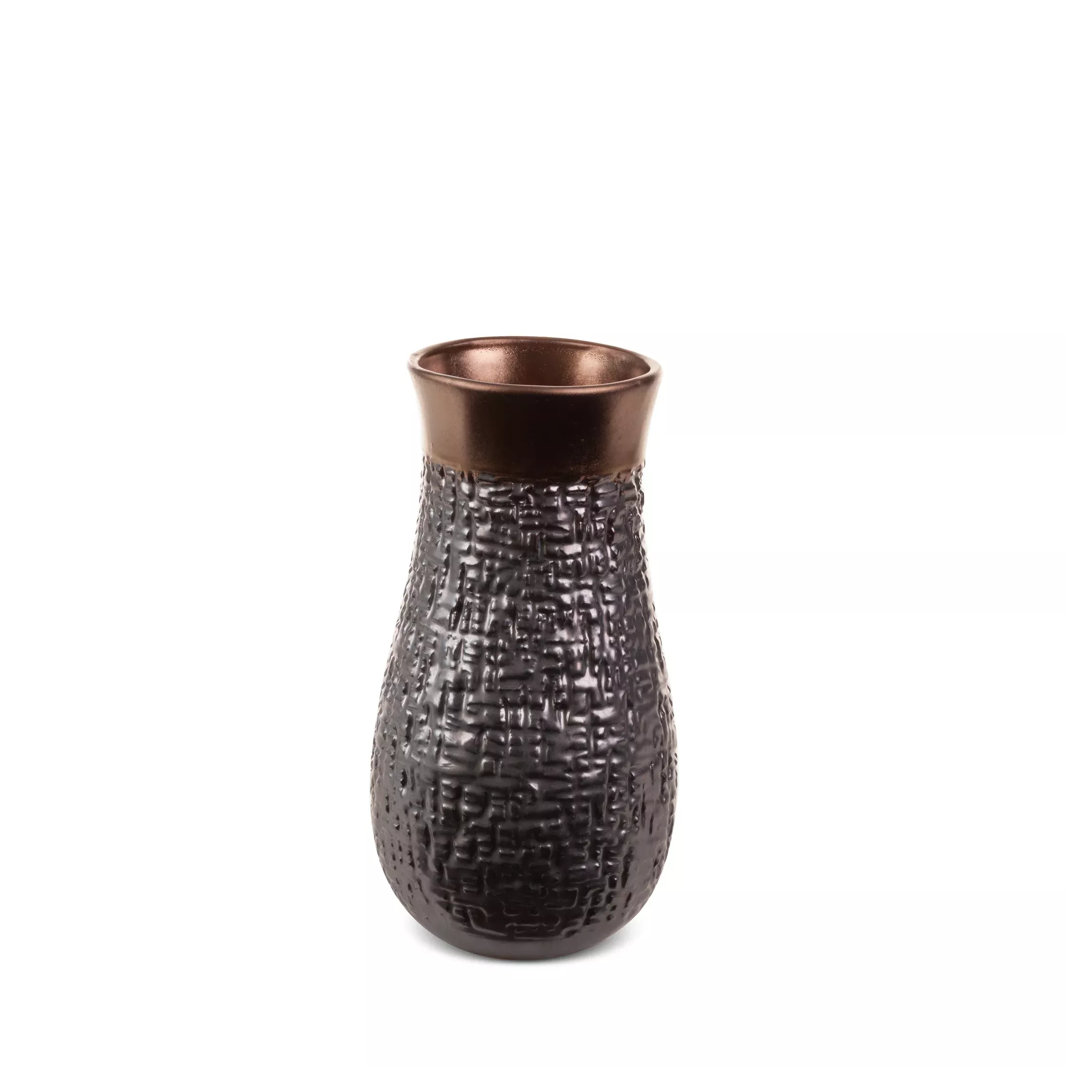 Wazon ceramiczny stalowo-brązowez wytłaczanym wzorem średnica 14x27 cm MORENA