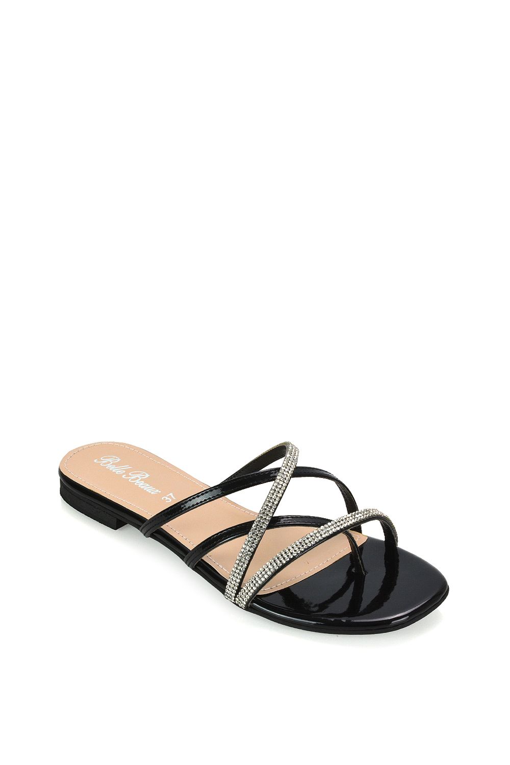 XY London Loretta' Cross Over Strappy Slip On Flat Diamante Sandals
