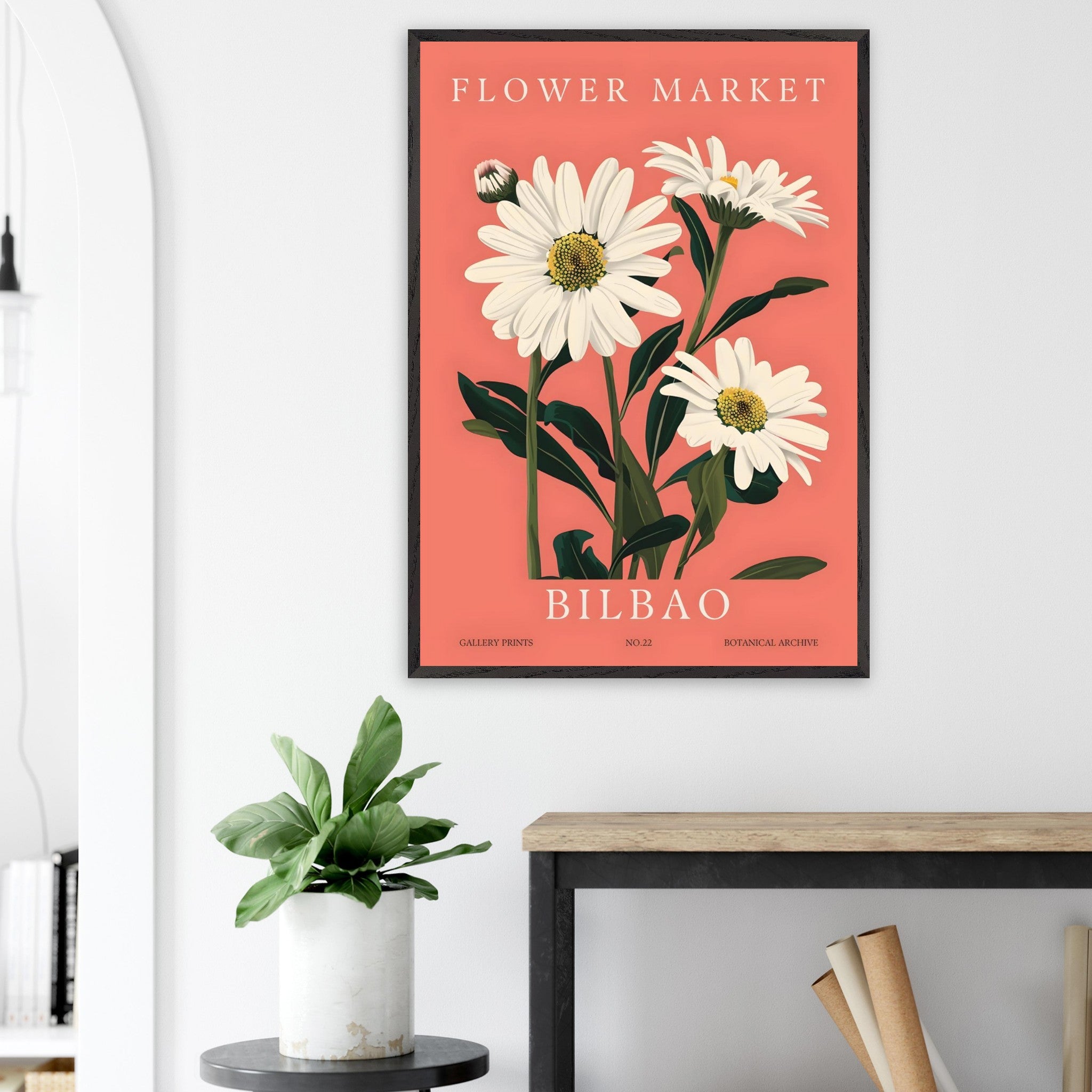 Artfulprints Poster Flower market - Bilbao  - 70x100 cm - Roze