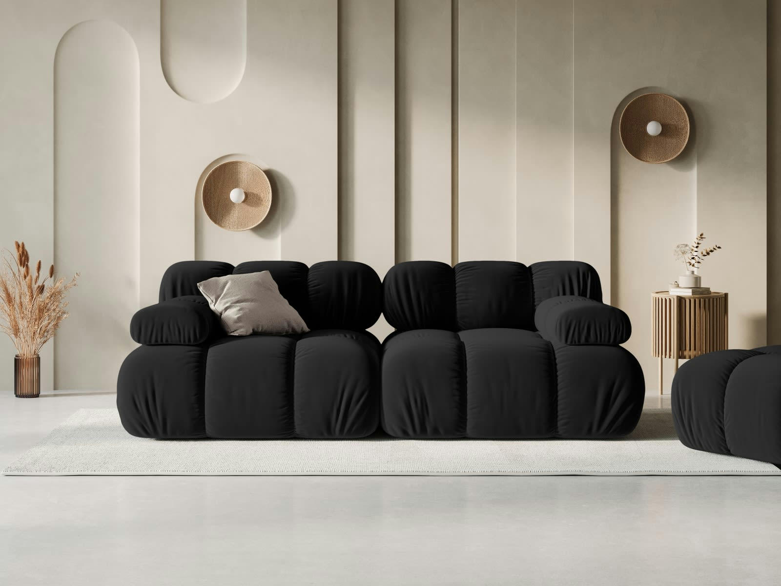 BELLIS - Canapé modulable 2 places en tissu velours noir