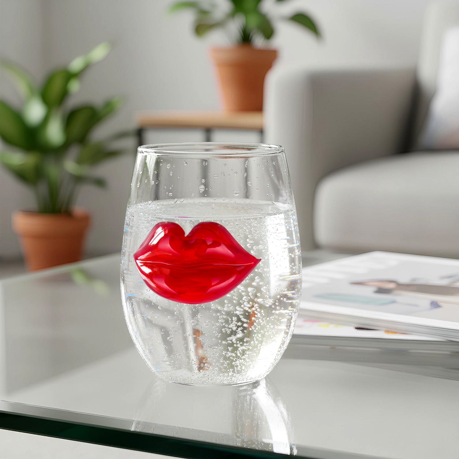 Bicchiera vetro labbra rosse 400 ml