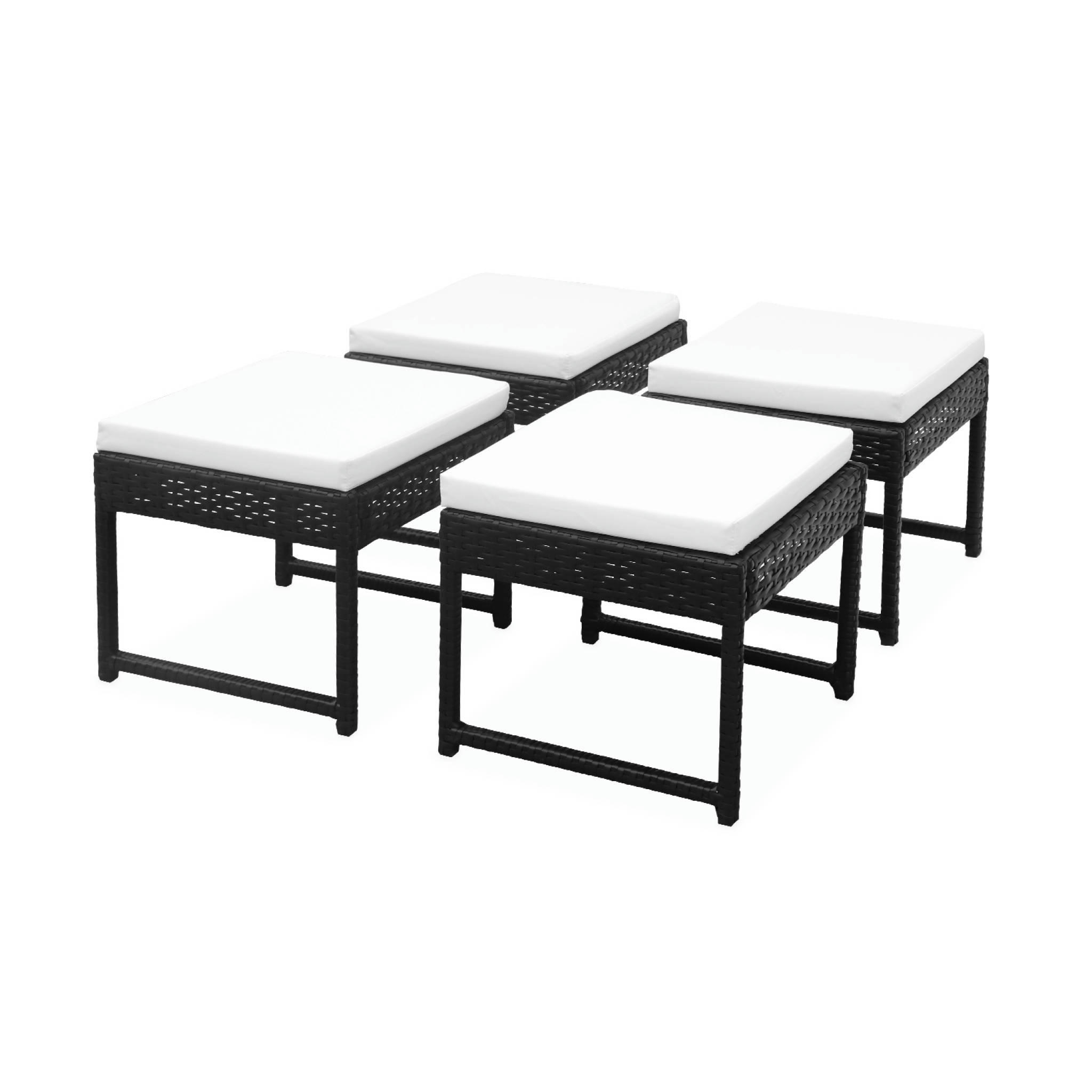 POUFS POUR TABLE DE JARDIN - Lot de 4 poufs noir et écru avec coussin