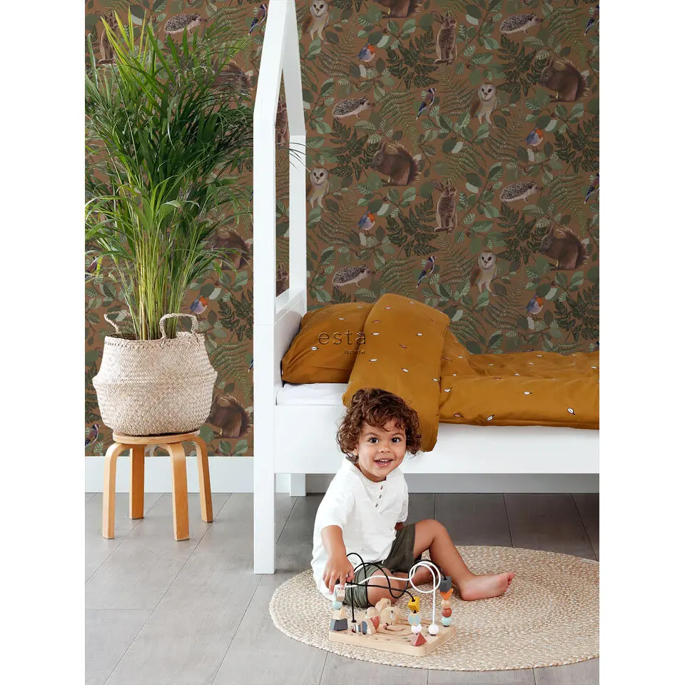 ESTAhome behang bosdieren oranje bruin en groen - 53 cm x 10.05 m