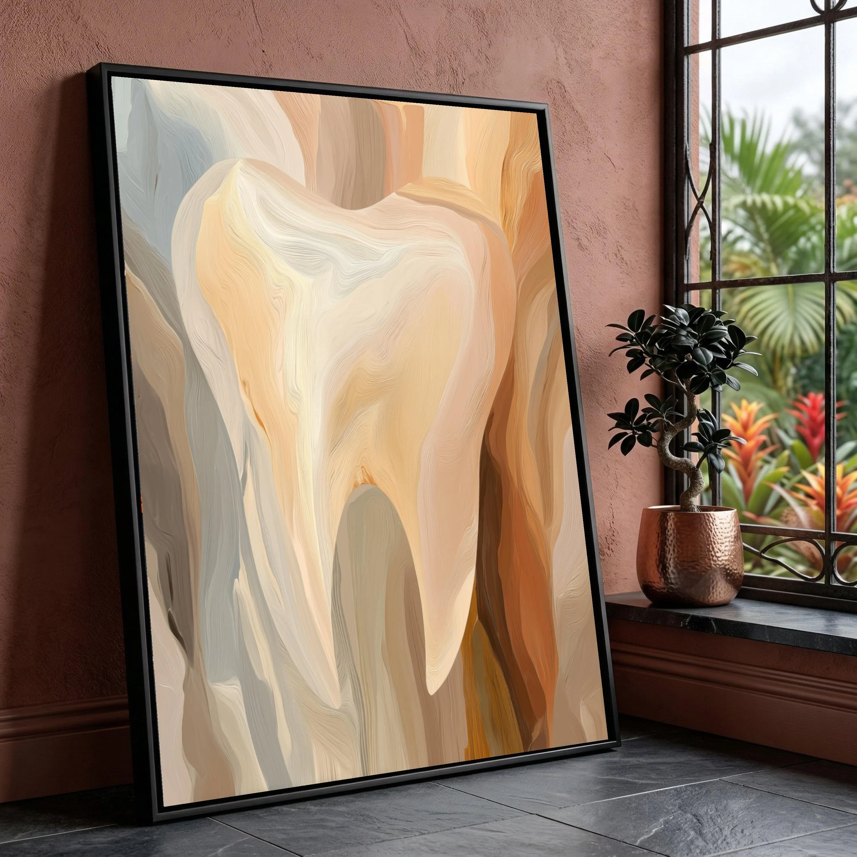 Close-up Tooth Canvas Art, Dentist Office Wall Decor, Modern Dental Painting, Neutral Tones Canvas, Professional Clinic Artwork