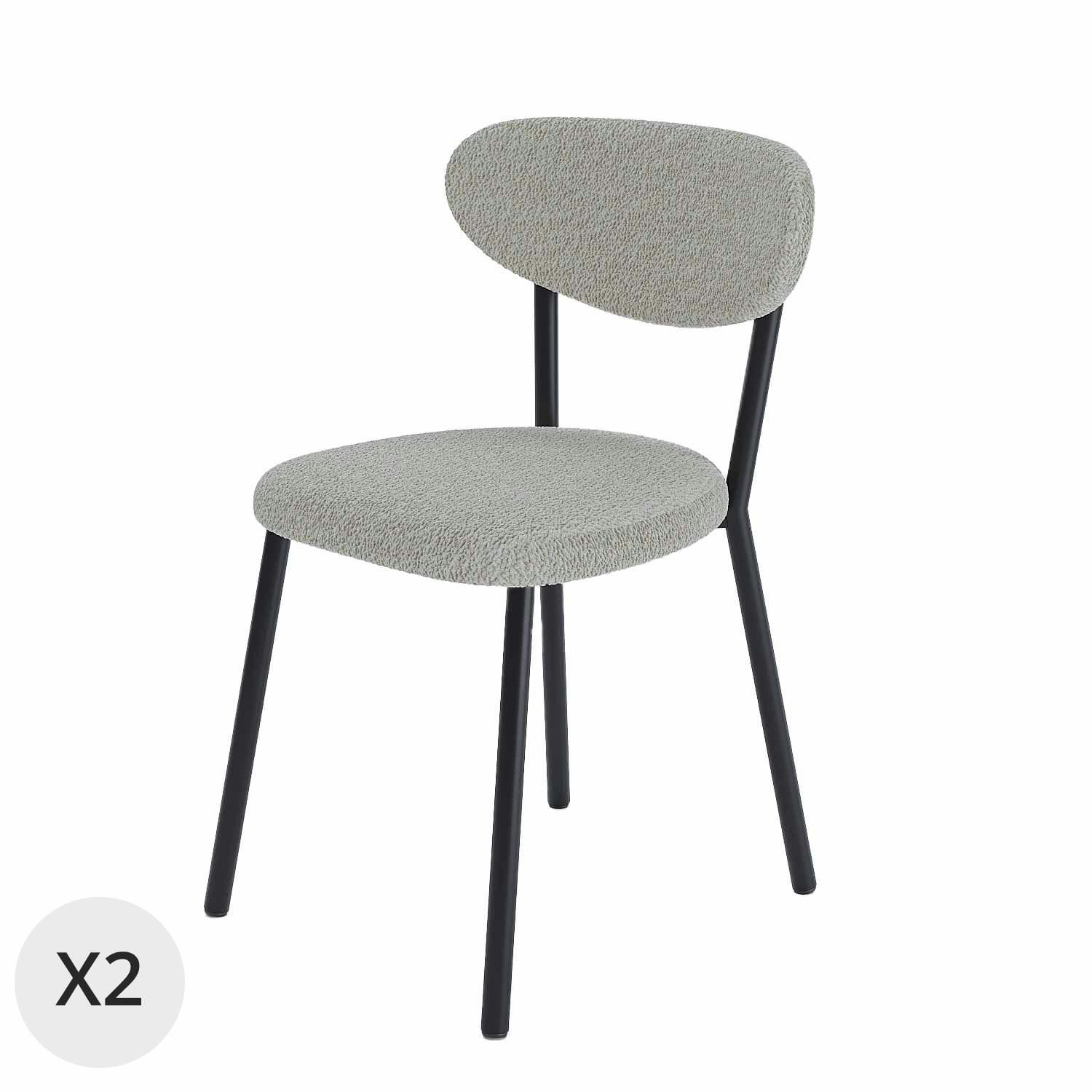 LOLA - Lot de 2 chaises tissu bouclette crème pied métal