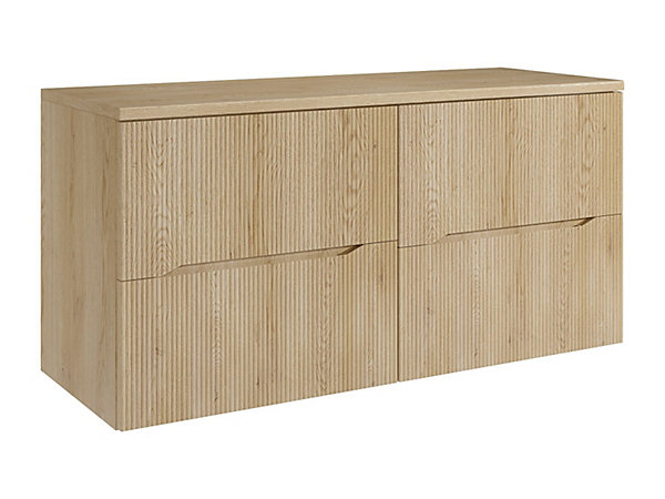 Meuble sous vasque suspendu strié avec planche - Naturel clair - 120 cm - ORISO