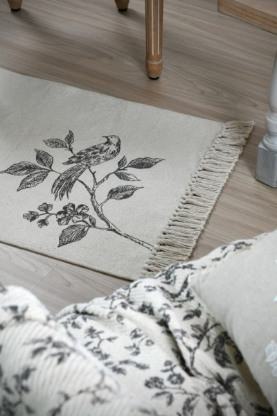 Dywanik Chodnik CLARINE 60x90 cm Ptak Frędzle Ecru do Przedpokoju