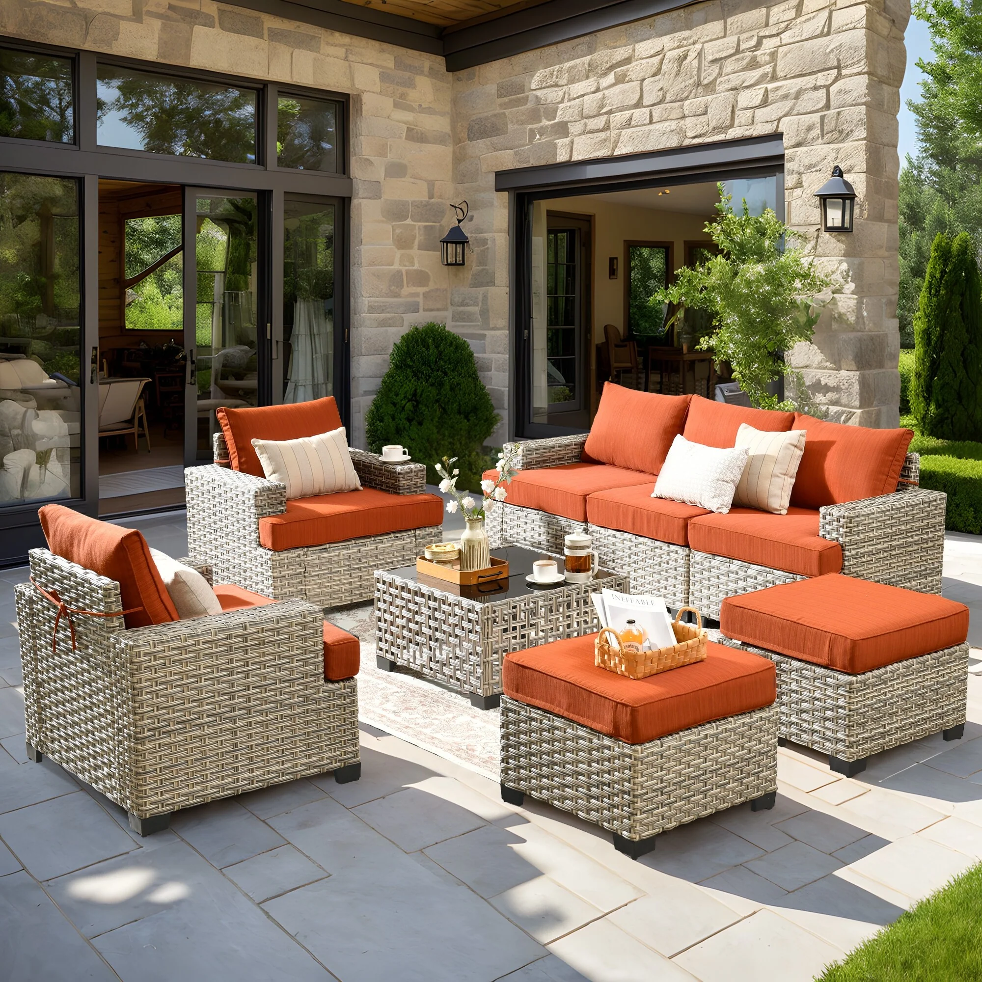 XIZZI 8-piece Patio Furniture Outdoor Rattan Conversation Set