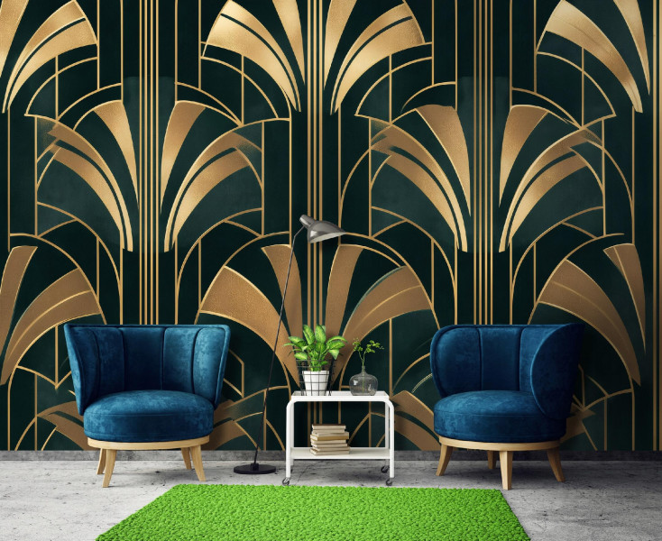 Fototapeta Art Deco Zielony Na Flizelinie Do Sypialni Salonu 250x175