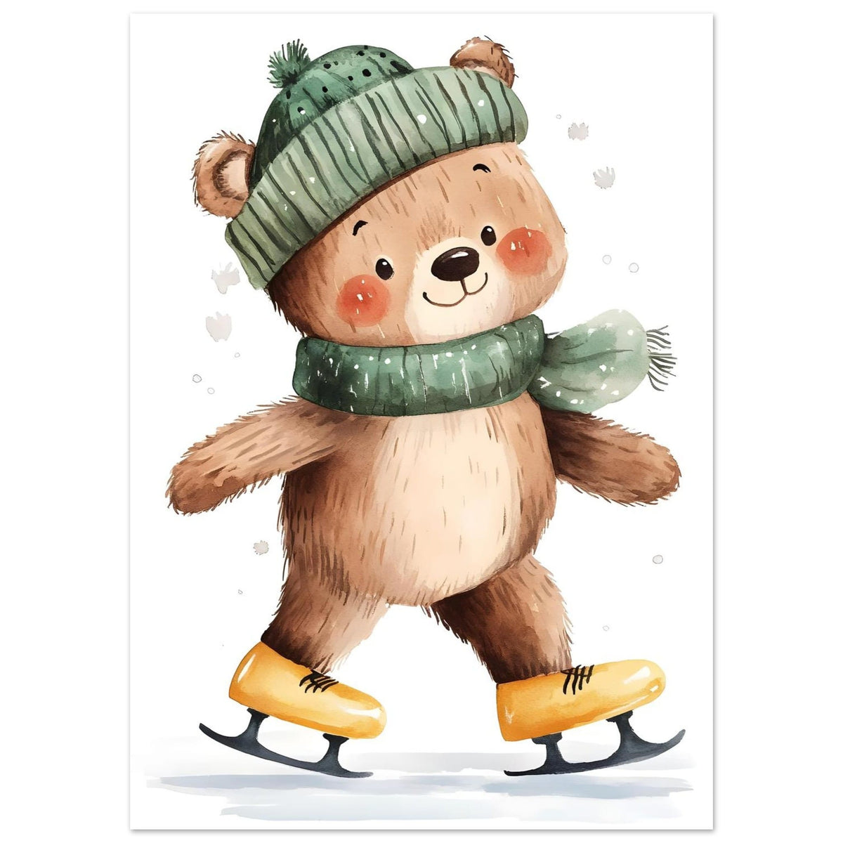 Artfulprints Poster Schaatsende beer  - 50x70 cm - Bruin