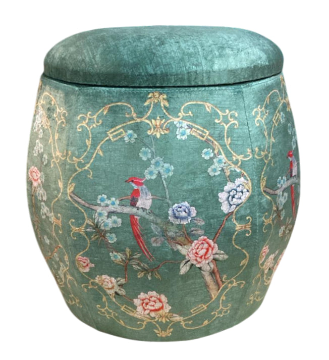 Fine Asianliving Velours Poef met Opbergruimte Rond