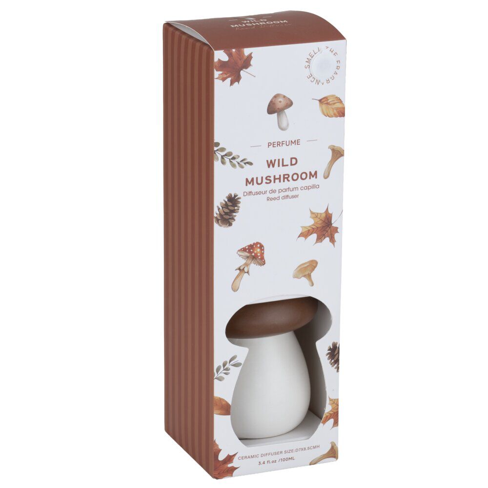 Diffuseur 100ml céramique forme champignon blanc et marron Ø8xH8,5cm